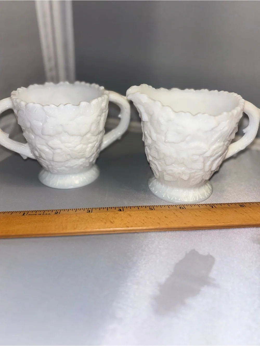Westmoreland Glass ~ SUGAR BOWL and CREAM PITCHER ~ “Bramble” ~ WHITE MILK GLASS